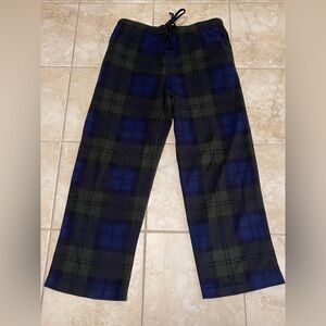 Merona Men's Sz L Blue & Gray Plaid Fleece W/Drawstring Pajama Lounge Pants